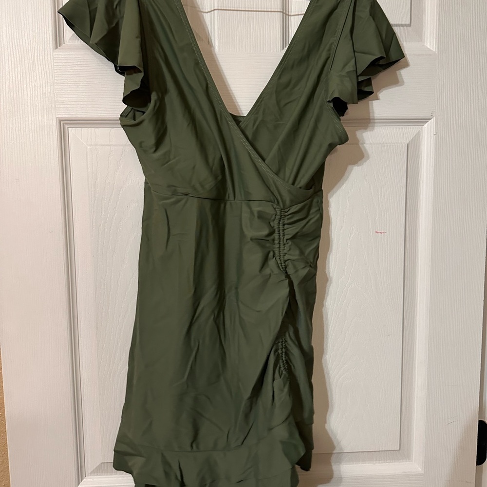 Elegant Olive Green Ruffle Dress